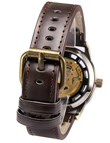 Ampm Men S Vintage Bronze Roman Automatic Mechanical Skeleton Brown