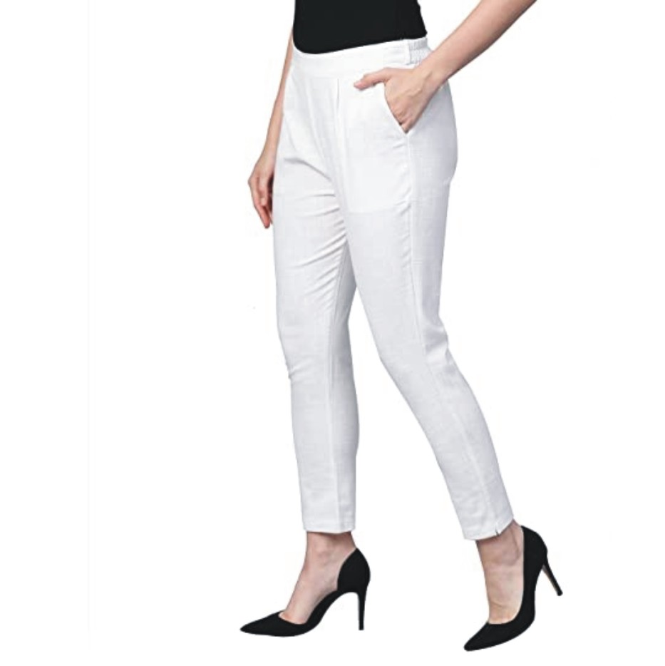 Yash Gallery Women's Cotton Slub Solid Regular Fit Casual Trouser Pants