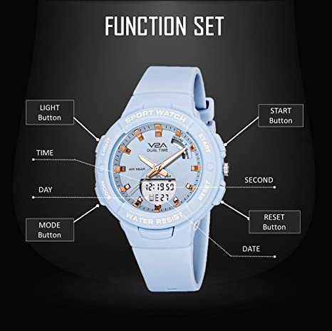 V2A Analog Digital Waterproof Fashion Sports Watch with Backlight Alarm Stopwatch for Women and Girls