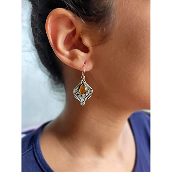 Silver Planets 92.5-925 Sterling Silver Trquoise,Peridot,Labradorite,Citrien Stone Fashion Traditional Latest Ethnic Earring for Women and Girls