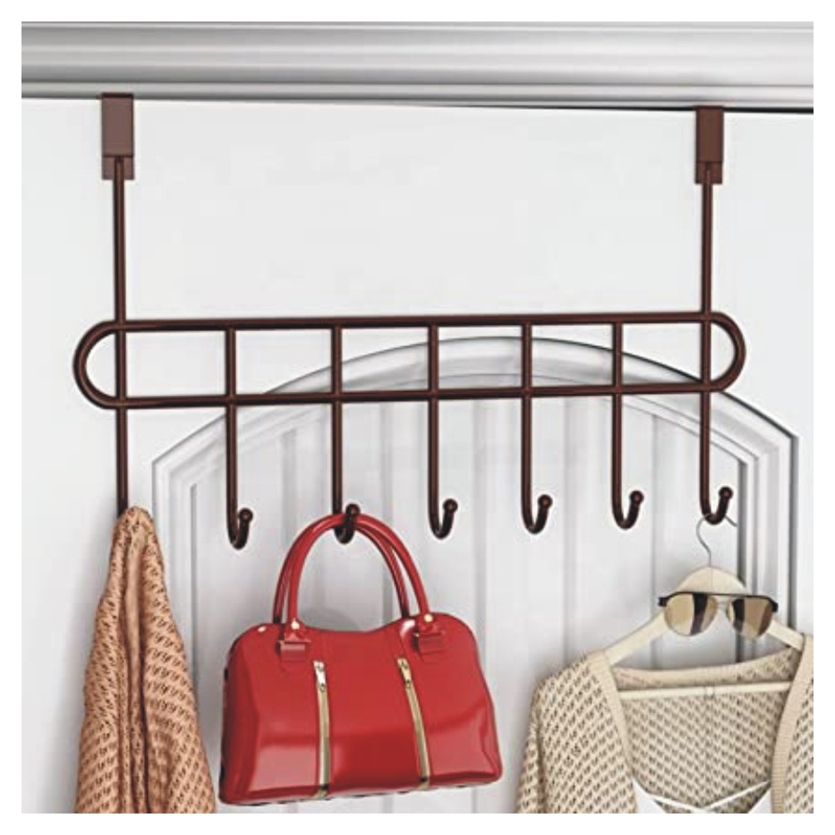 Everline Multi - Alloy Steel Functional Steel Over The Door Hook Hanger Organizer/Wall Hook Rack - Black (7 Hook)