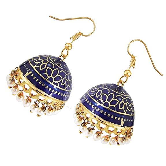 Buy Tribe Amrapali Gold Plated Navy Blue Double Crescent Moon Jhumka online