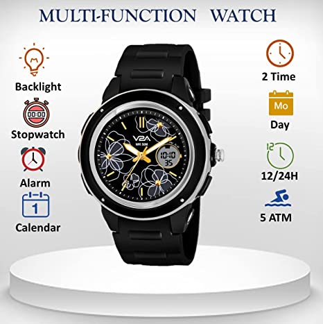 V2A Analog Digital 5ATM Waterproof Fashion Sports Watch for Women and Girls with Backlight Alarm Stopwatch