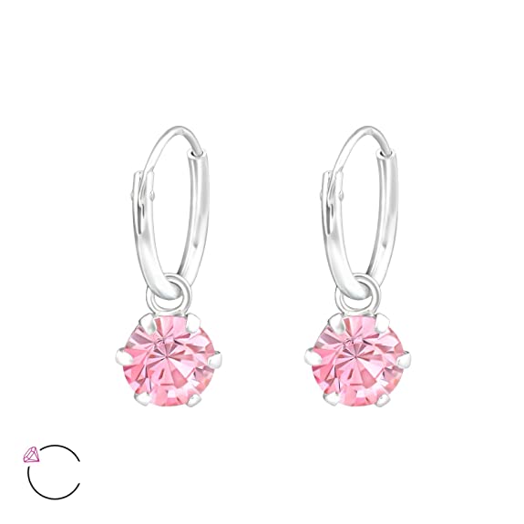 Via Mazzini 92.5-925 Sterling Silver Hoop With Hanging Round Crystals from Swarovski® Earrings for Women And Girls Pure Silver (ER0381)