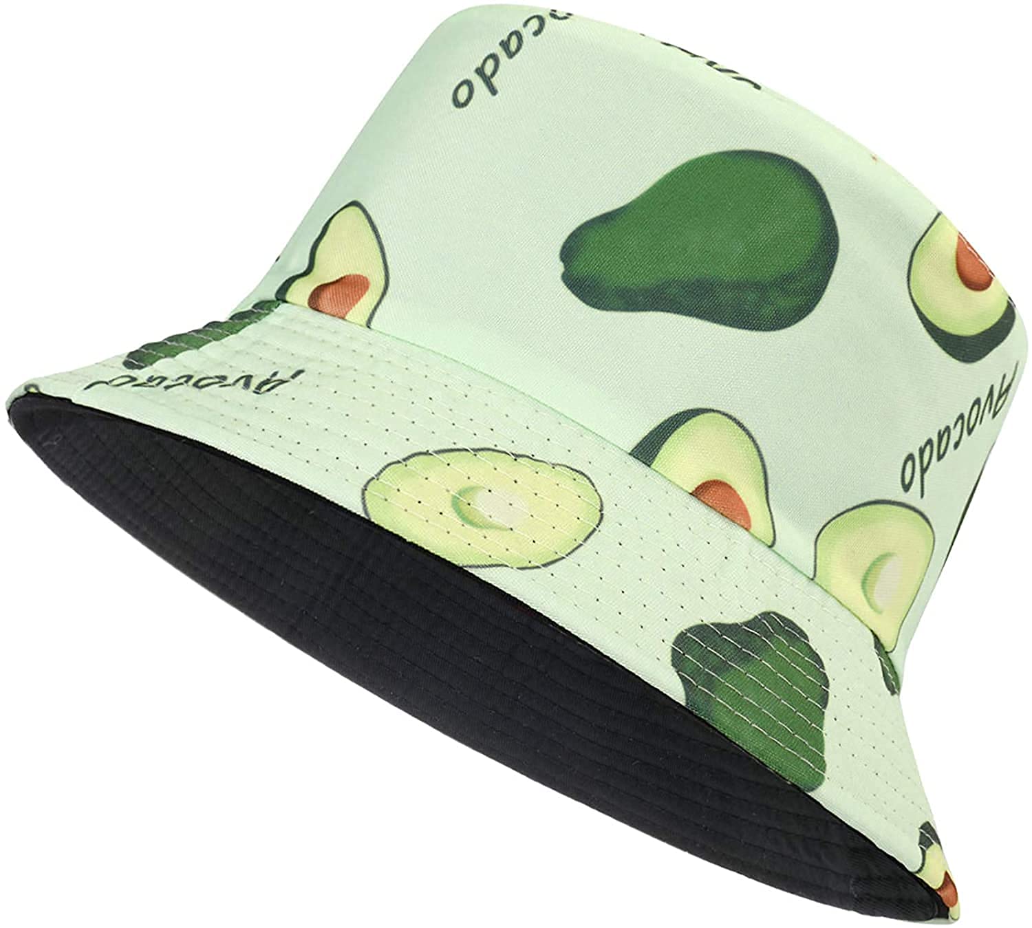PALAY® Bucket Hats for Women Stylish Beach Hat Avocado Print Double-Side Reversible Cotton Summer Fisherman Hats for Girls
