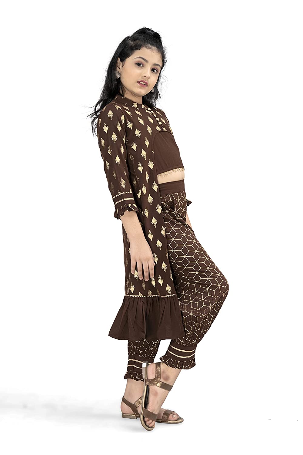 Fashion Dream Girl’s Crepe Long Shrug Top And Pant Set