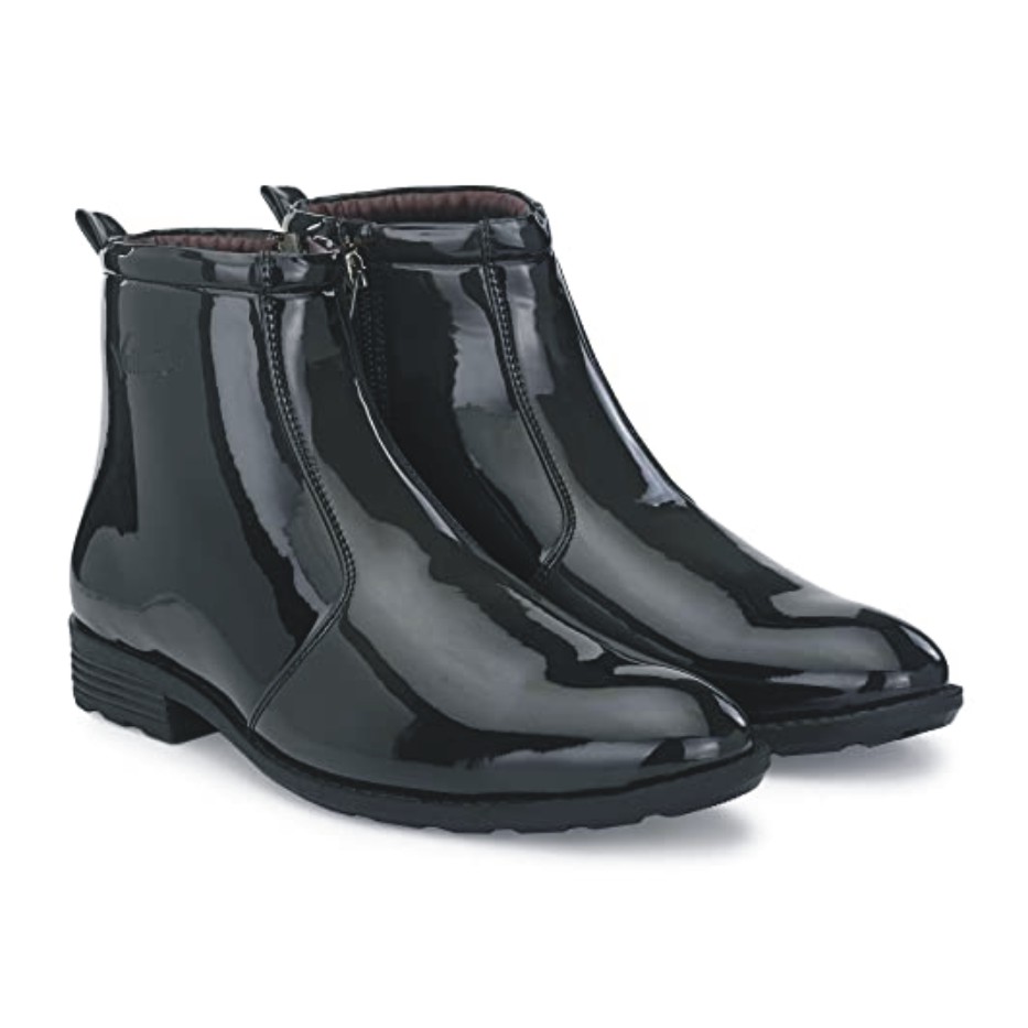 Vellinto Royal Look Shoes for Men ll Casual Shoes for Men ll Latest Patent Leather Zip/Chain Boots for Men