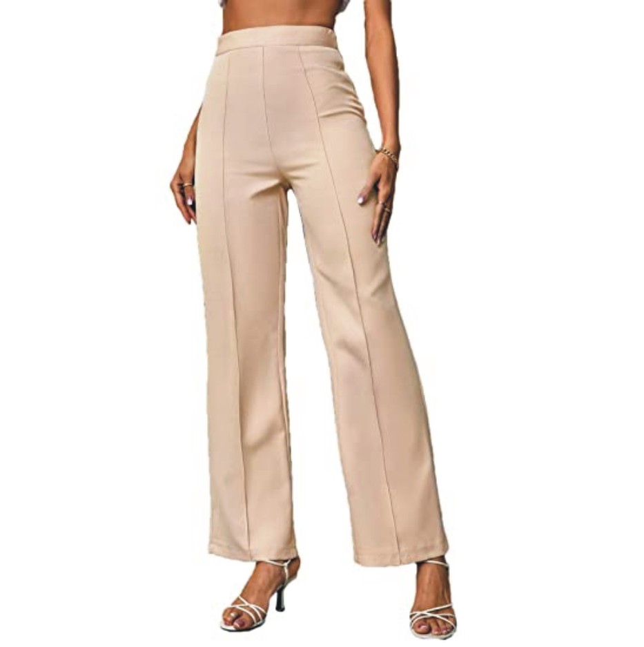 dockstreet Women's Elastic High Waist Split Hem Flare Leg Elegant Casual Comfortable Fit Regular Palazzo & Pant/Truosers