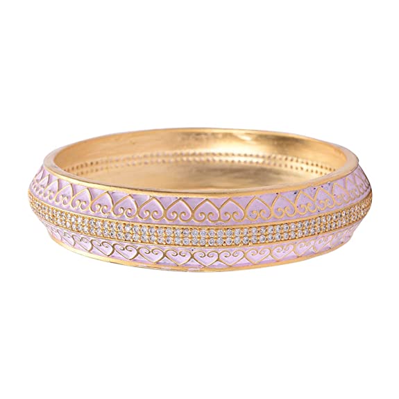 Ratnavali jewels American Diamond CZ Gold Plated Pink Meena Enamel Bangles for Women/Girls RV3387P
