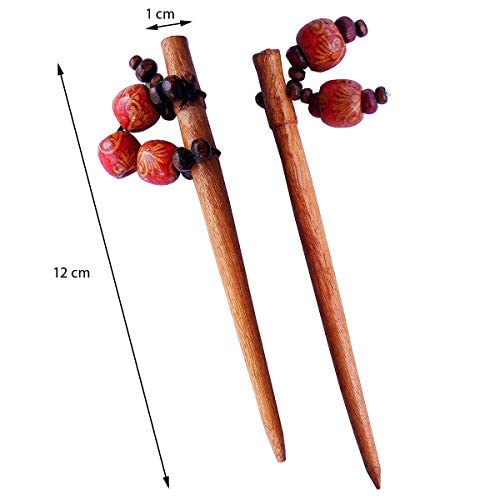 Salvus App SOLUTIONS Beautiful Handmade Wooden Juda Stick/Bun Pin with Beads & Hangings for Women & Girls Hair Accessory, Set of 2