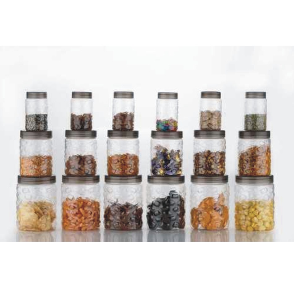 MILTON Hexa Pet Jar - 270 ml, 665 ml, 1240 ml, 1850 ml Plastic Grocery Container  (Pack of 24, Brown)