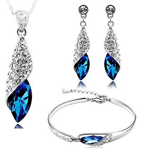Om Jewells Combo of Crystal Blue Exquisite Rhodium Plated Pendant Necklace Set and Bracelet for Women