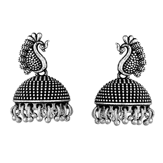 GIVA 925 Sterling Silver Oxidised Silver Peacock Jhumka Earrings | Earrings to Gift Women & Girls | With Certificate of Authenticity and 925 Stamp