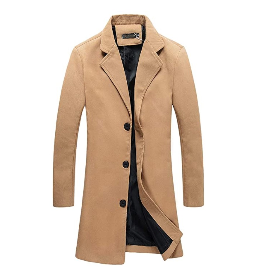 Beninos Mens Trench Coat Slim Fit Notched Collar Overcoat