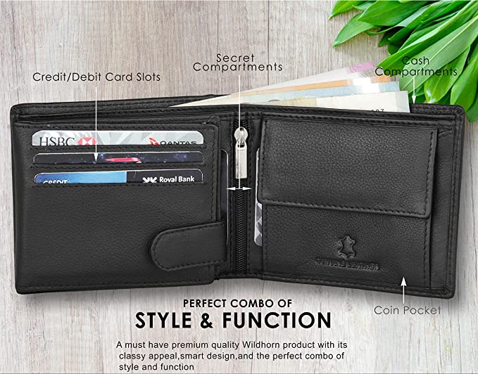 WILDHORN Wildhorn India Matte Black Leather Men's RFID Wallet (WH1173)