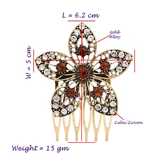 Young  Forever Antique Gold Brown Crystal Flower Hair pins Hair Clips Hair  Comb for Girls Fancy Diamond Hair Accessories for Women
