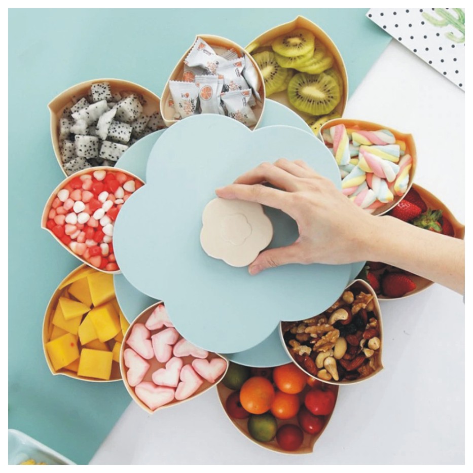 MACARIZE 5 Section Flower Petal Innovative Mechanism - 1500 ml Plastic Grocery Container  (Grey, Blue)