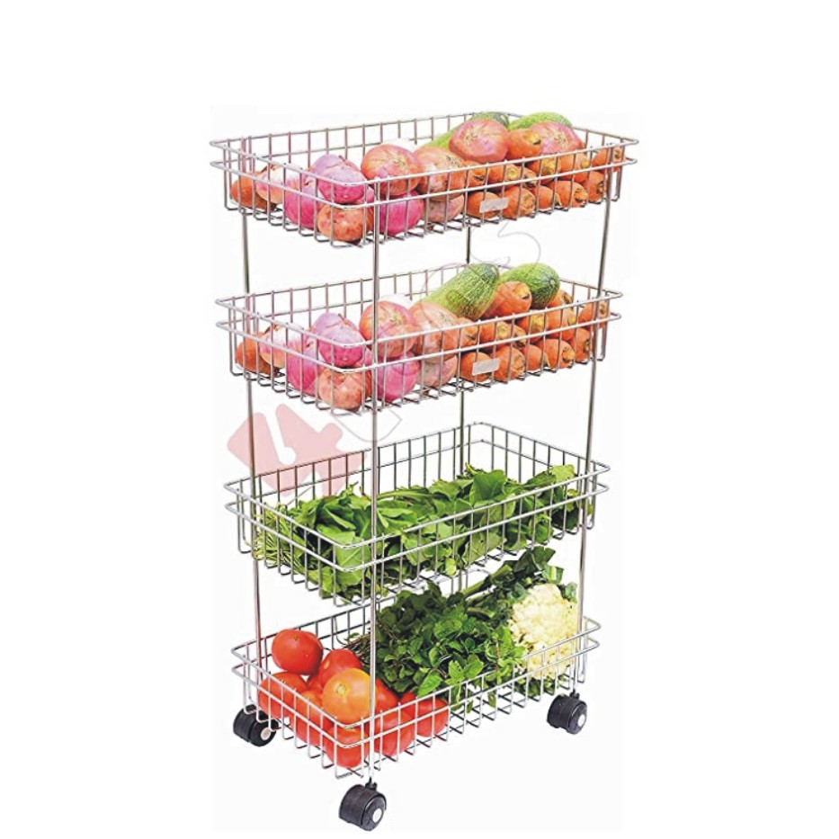 KEYIN Stainless Steel 3-Tier Fruits & Vegetable Onion Trolley Container Basket Organizer Organiser Holder Stand for Kitchen (Multipurpose Spice Kitchen Storage Shelf Shelves Rack)(100% Rust Free)