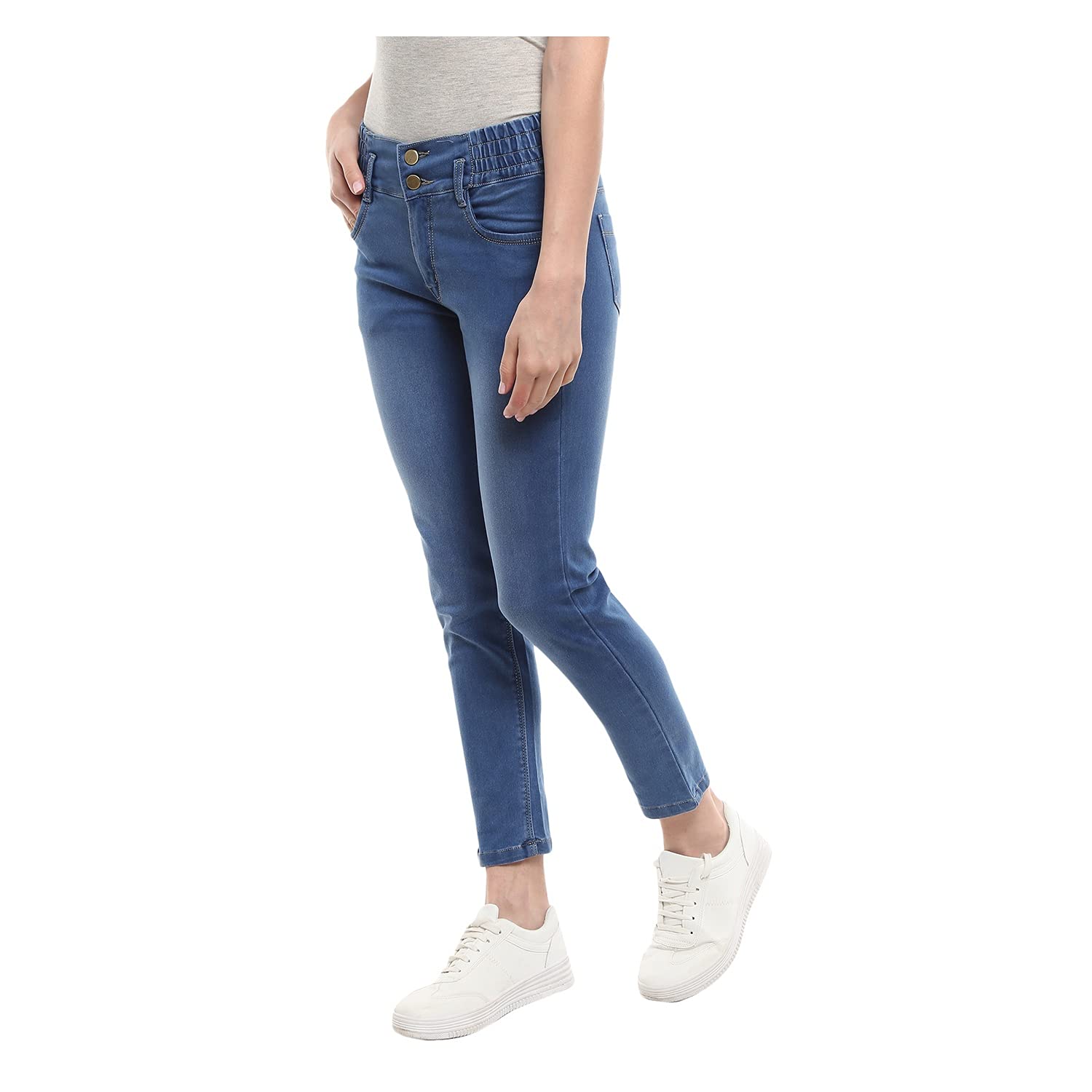 VMart Women Solid Cotton Polyester Knitted Denim High Rise Jeans 433991