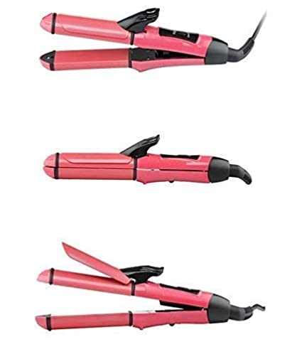 DIBEJI New Nova 2 in 1 Hair Straightener and Curler with Ceramic Coated Plate, Hair Straightener and Curler for Women (Pink) (2 in 1 Hair Straightener and Curler)