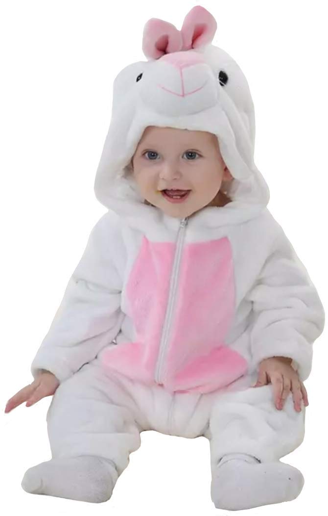 First Kick Unisex Baby Flannel Jumpsuit Panda Style Cosplay Clothes Bunting Outfits Snowsuit Hooded Romper Outwear (Pink White, 6-9 Months)