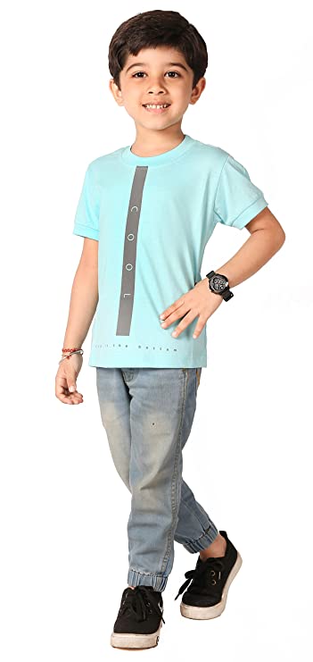 Cuteiz Fashion Blue Graphic Printed Cotton Round Neck Half Sleeve Tshirt for Boys