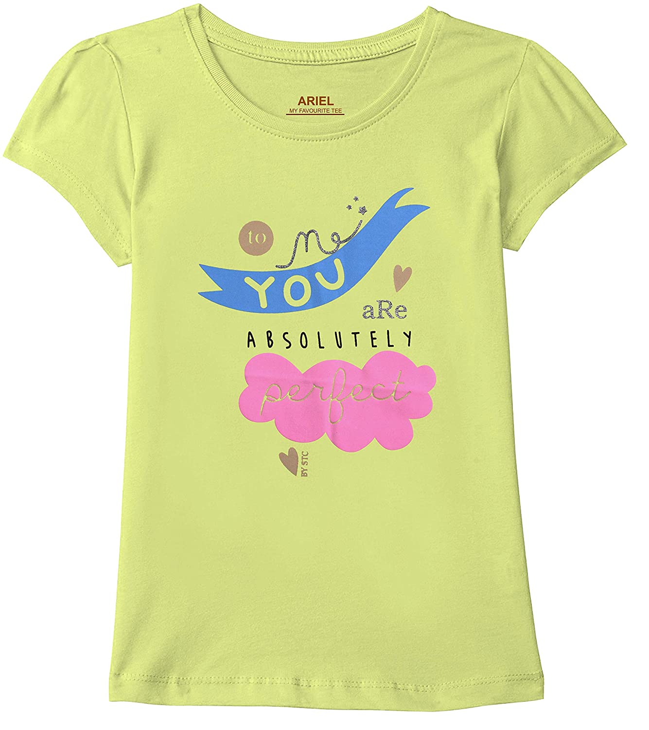 ARIEL Girls Regular Fit Half Sleeves Tshirt (Pack of 2)