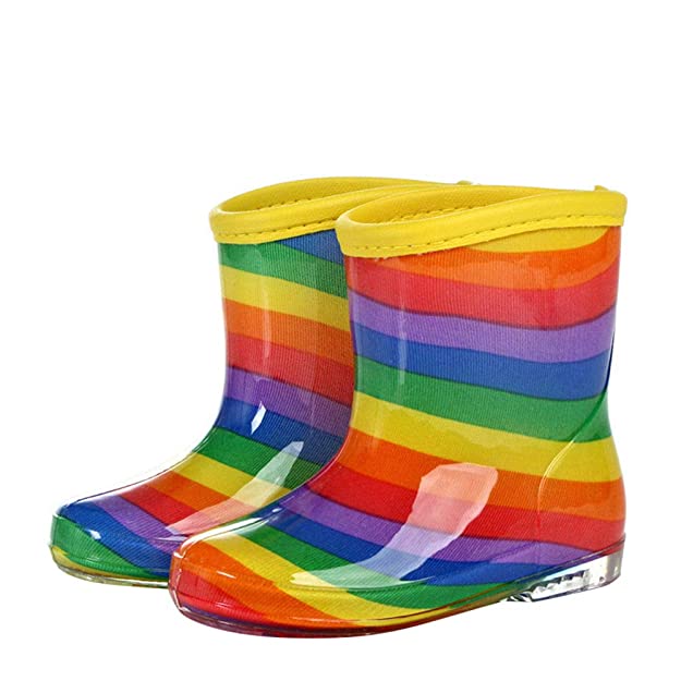 Hopscotch Boys and Girls PVC Color Stripes Rain Boots in Multi Color