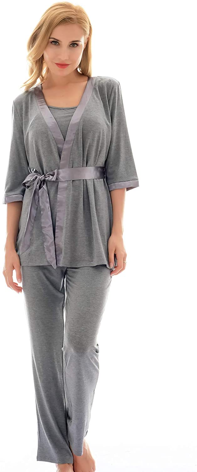 Bearsland Maternity Women's 3 Pieces Soft Nursing Pajamas Set