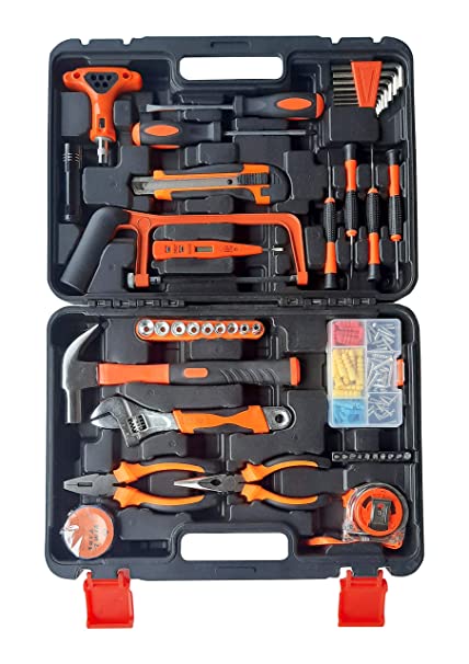 IBELL TB145-9, 145 Pieces Socket Alloy Steel Wrench Combination Package Mixed Auto Repair Hand Tool Kit Set with Plastic Toolbox Storage Case (Head Style: Fixed Square)