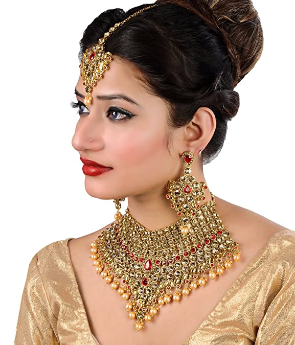 Lucky Jewellery LCT Red Bridal Dulhan Wedding & Engagement Necklace Set ...