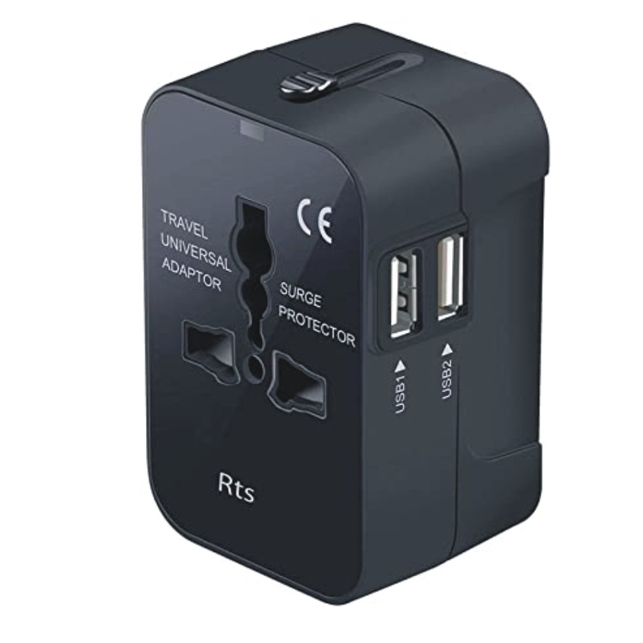 rts Dual USB Universal Travel Adapter, International All in One Worldwide Travel Adapter and Wall Charger with USB Ports with Multi Type Power Outlet USB 2.1A,100-250 Voltage Travel Charger (Black)