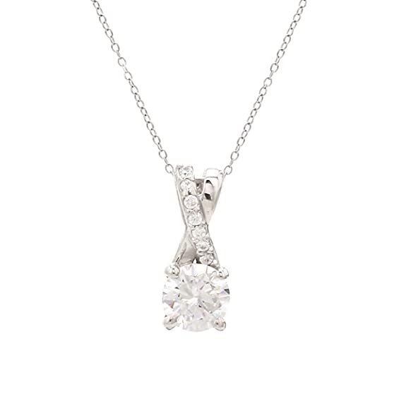 Ornate Jewels Pure 925 Sterling Silver Round American Diamond 18" Chain Solitaire Pendant for Women & Girls With Certificate of Authenticity & Hallmark