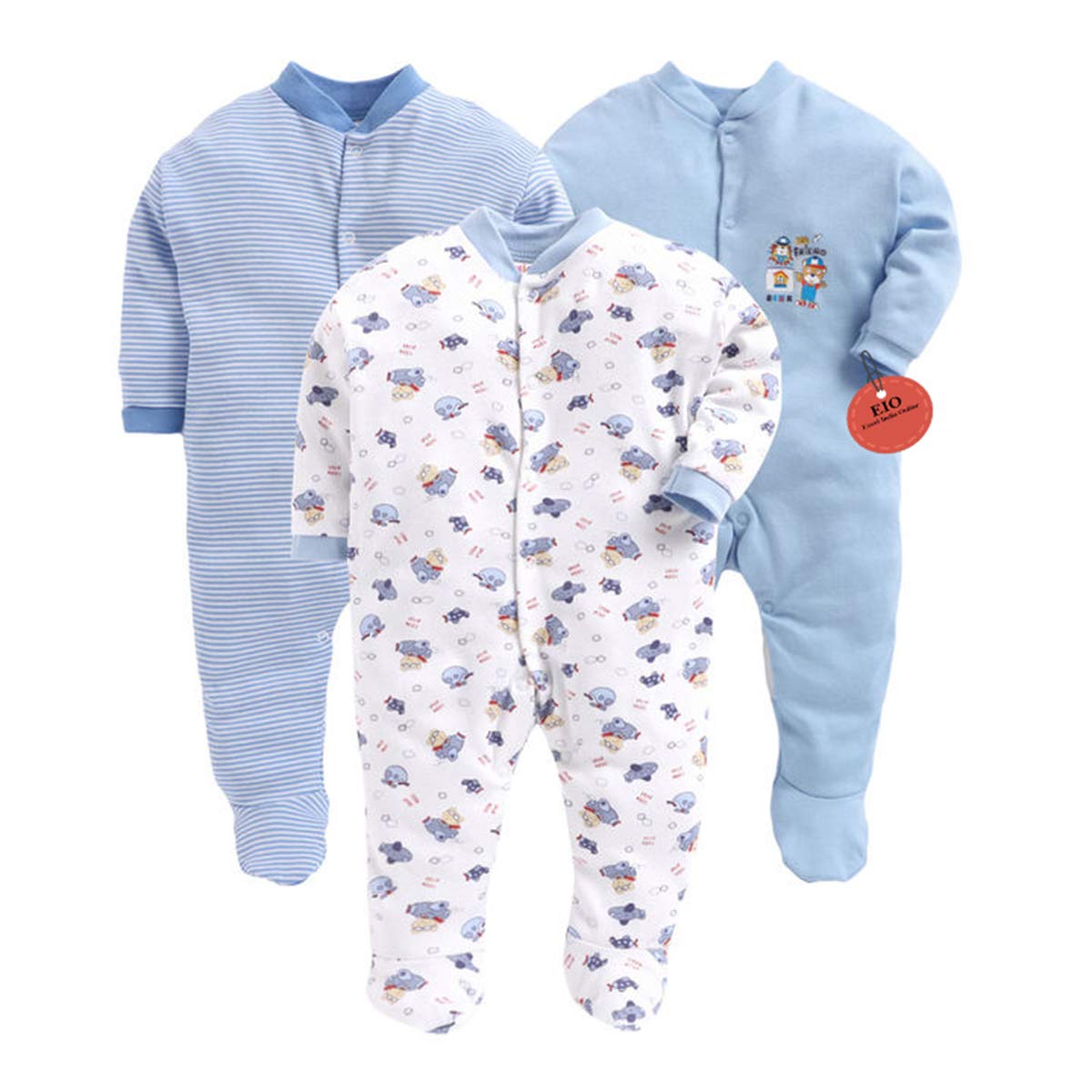 EIO® 100% Cotton Rompers/Sleepsuits/Jumpsuit/Night Suits for Newborn Baby Boys & Girls Pack of 3